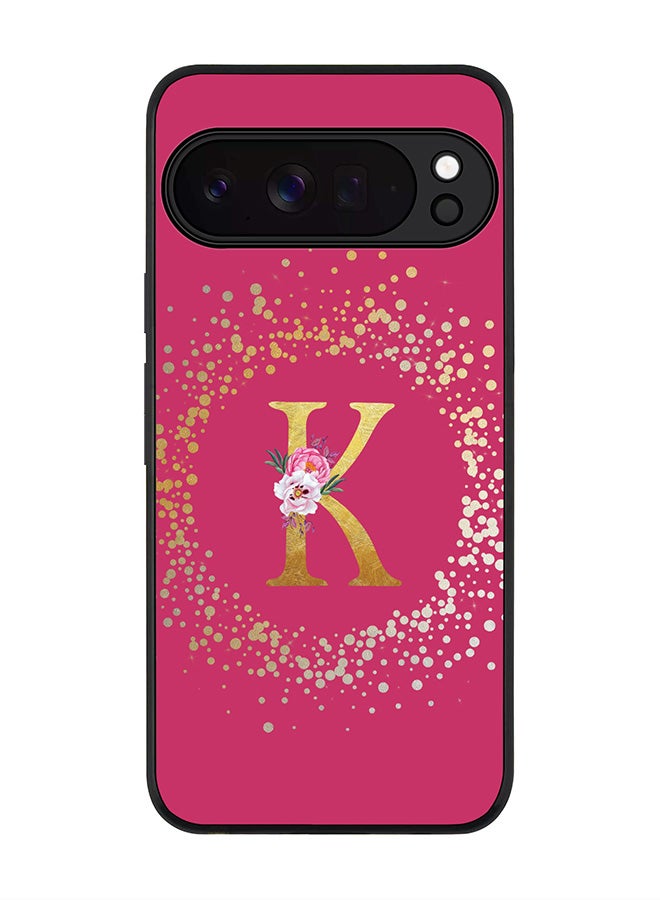For Google Pixel 10 Pro Case,Slim fit Camera Protection, Shockproof Thin Phone cover  - Custom Monogram Floral - K ( Deep Pink )